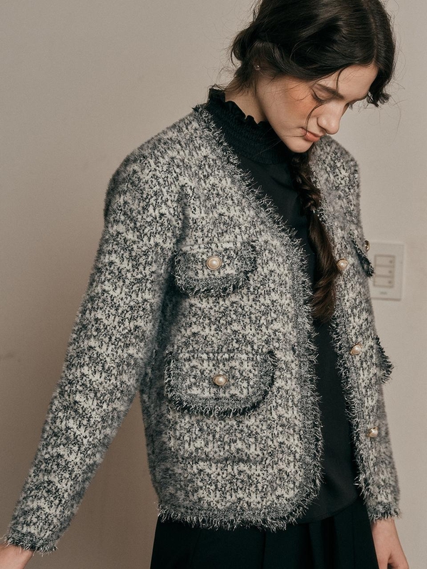 PM_Gray tweed knitted jacket