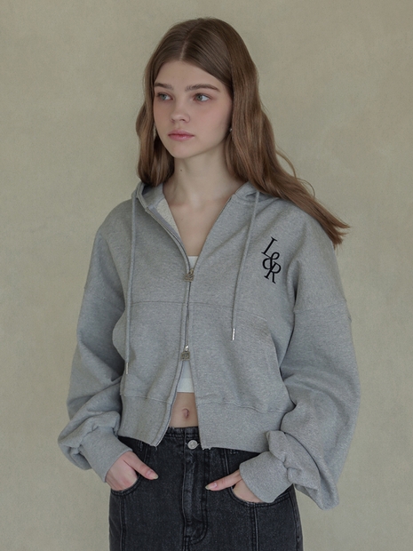 Lossy Big Logo Crop Hood Zip-up Gray