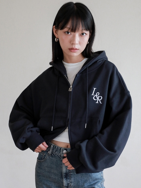 Lossy Big Logo Crop Hood Zip-up Navy