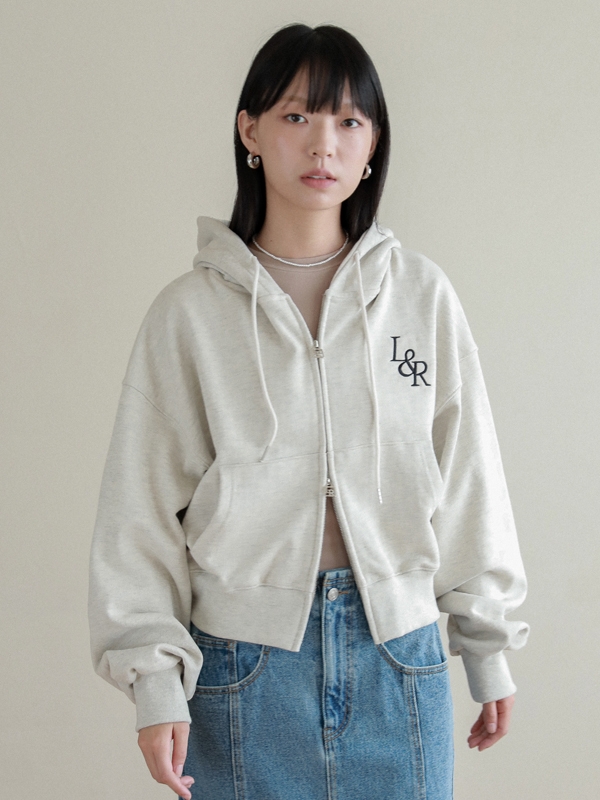 Lossy Big Logo Crop Hood Zip-up Oatmeal