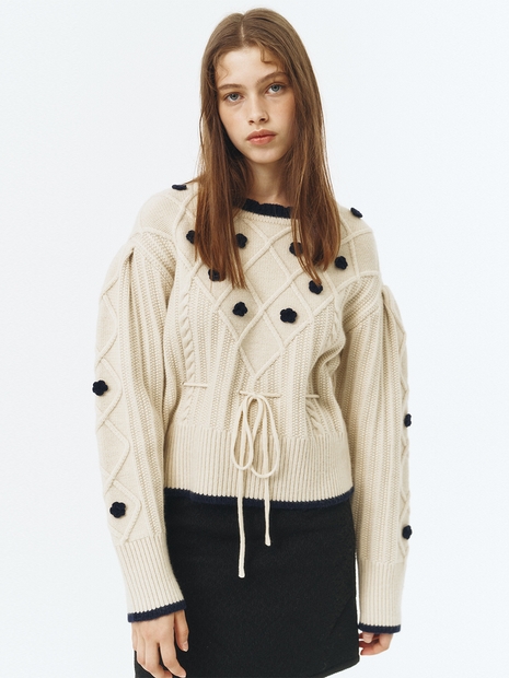 Flower Pompom Cable Knit Pullover VC239OPO006M