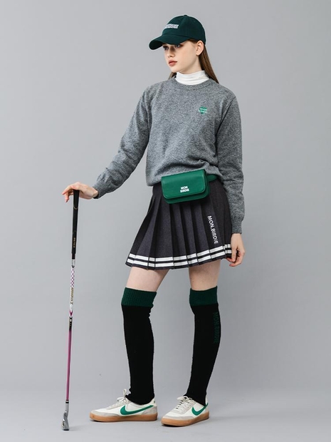 SAILOR KNIT SKIRT 세일러 라인 플리츠 니트스커트_GREY