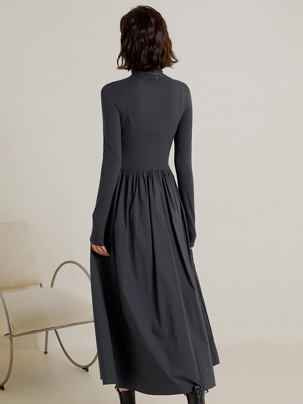 LS_Turtleneck knit long dress_GRAY