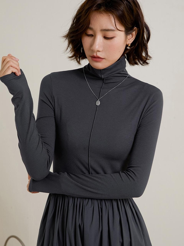 LS_Turtleneck knit long dress_GRAY