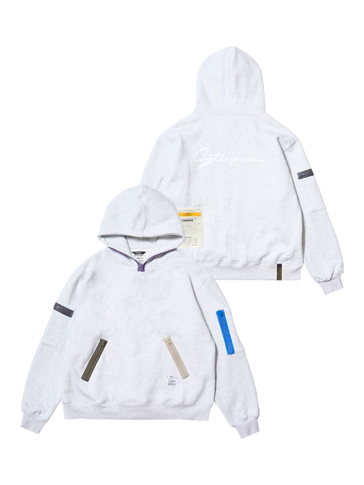 ZIPPER OVERSIZED HOODIE WHITE MELANGE