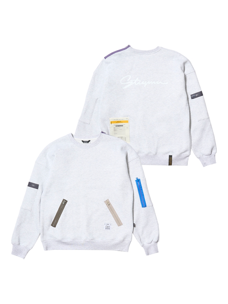 ZIPPER OVERSIZED CREWNECK WHITE MELANGE