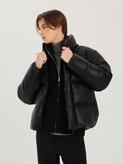 23 FW 남여공용 에코레더 숏 푸퍼 다운 (BLACK)