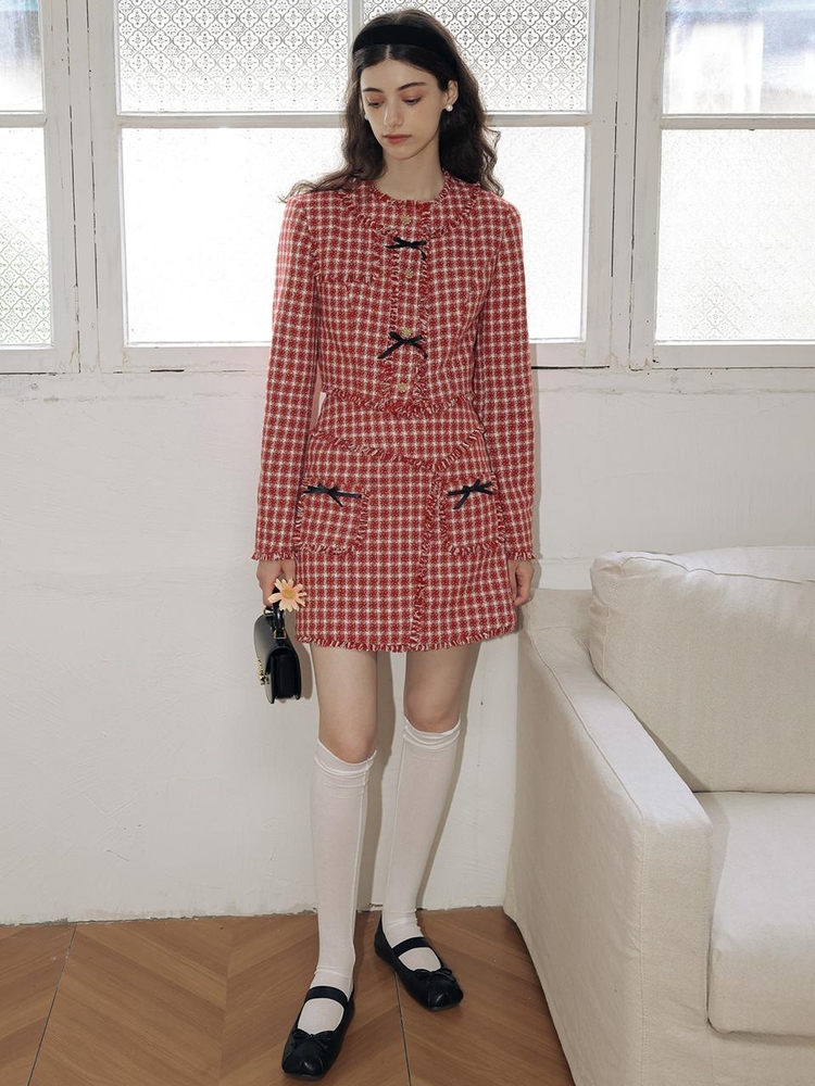 [위클리 이재희 착용] DD_Red houndstooth short skirt