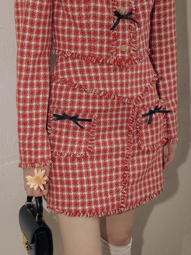 [위클리 이재희 착용] DD_Red houndstooth short skirt