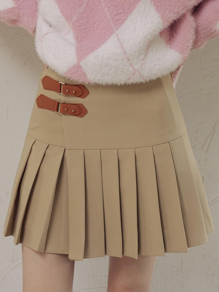 DD_Double leather buckle skirt_BEIGE