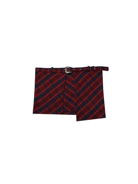 Layered Buckle Wrap Skirt_[Red]