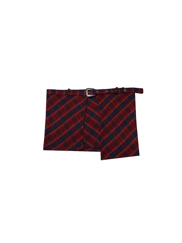 Layered Buckle Wrap Skirt_[Red]