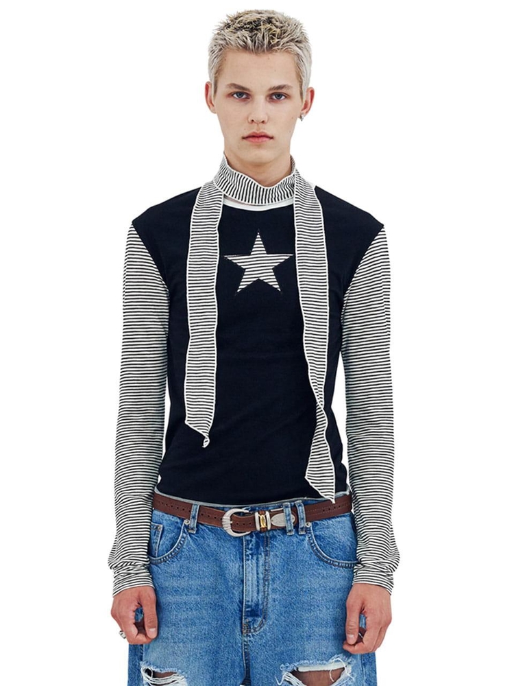 Strap Scarf Star T-shirt_[Black]