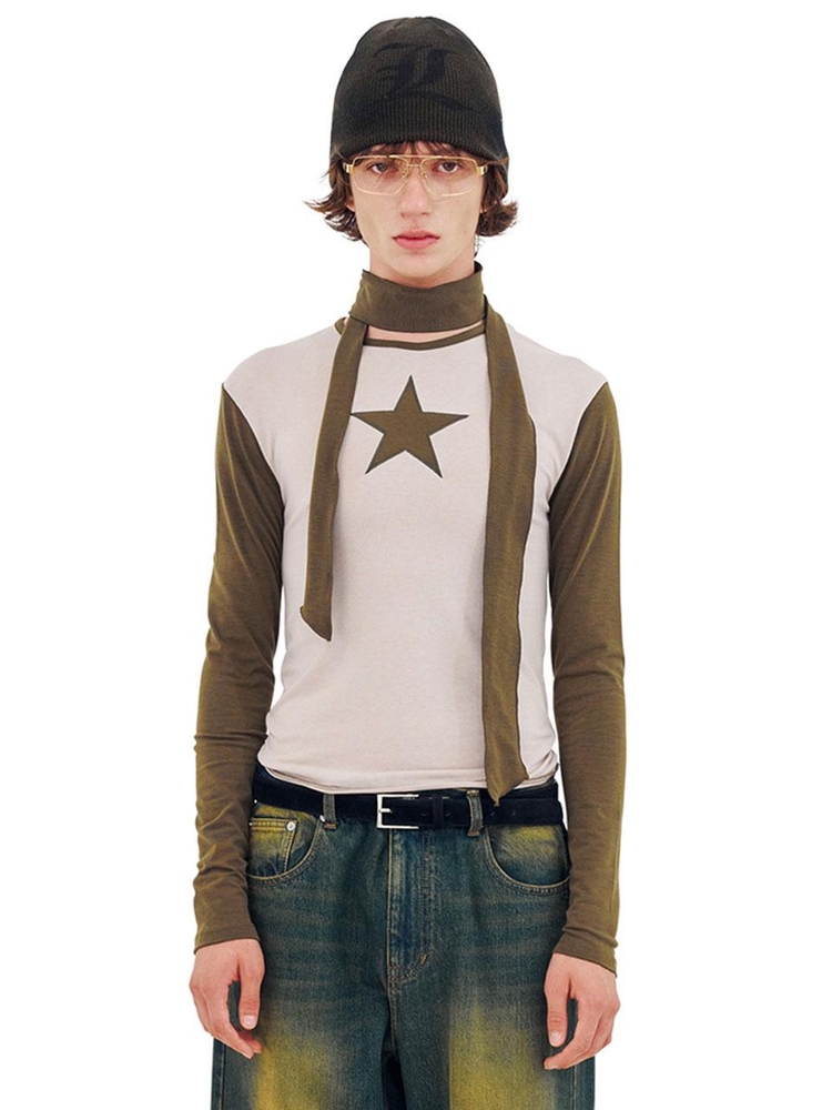 Strap Scarf Star T-shirt_[Khaki]