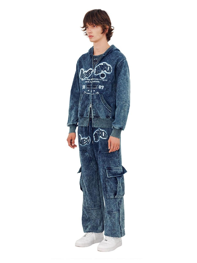 Stone Washed Carpenter Cargo Sweat Pant_[Blue]