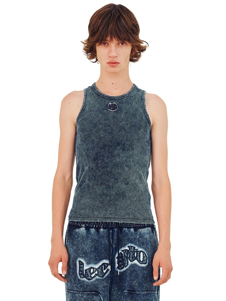 Stone Washed Ribbed Sleeveless_[Blue]