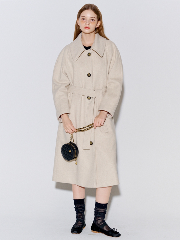 Wool Raglan Single Long Coat Oatmeal