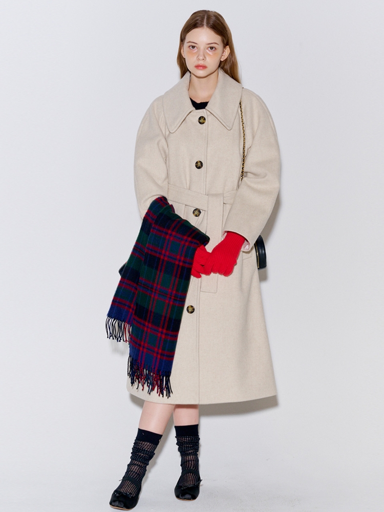 Wool Raglan Single Long Coat Oatmeal