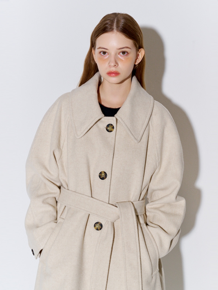 Wool Raglan Single Long Coat Oatmeal