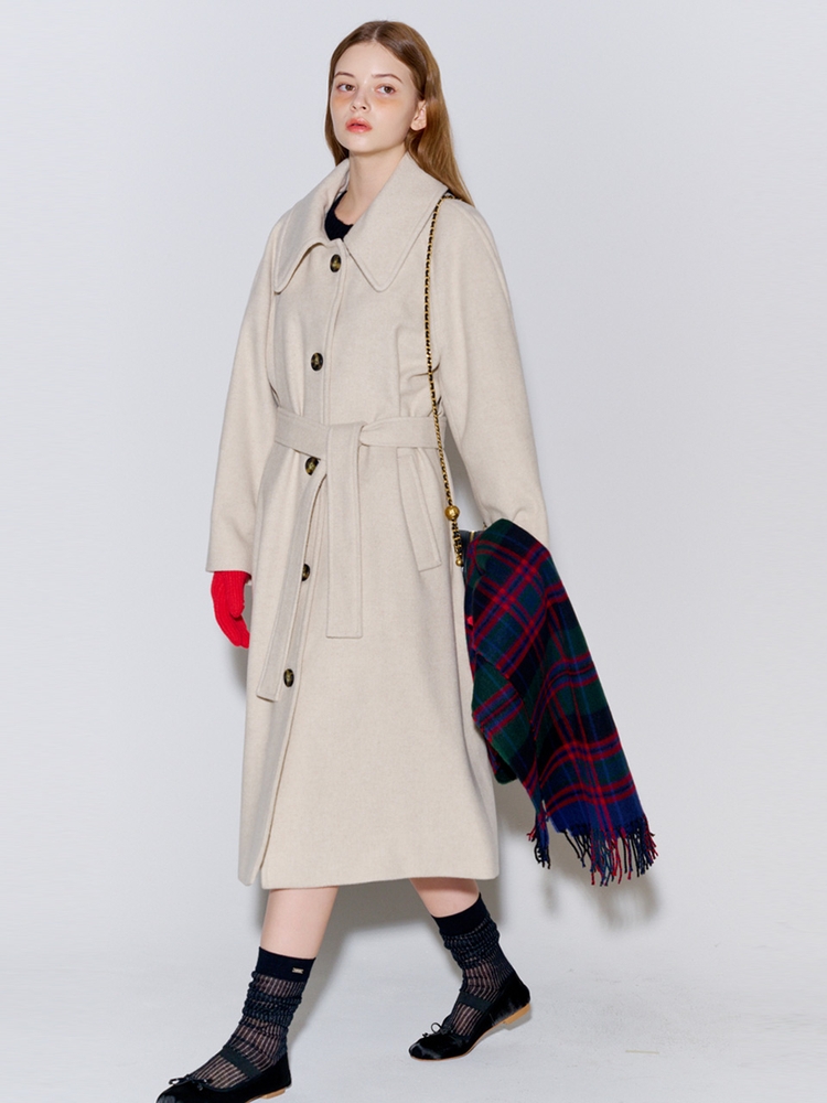 Wool Raglan Single Long Coat Oatmeal