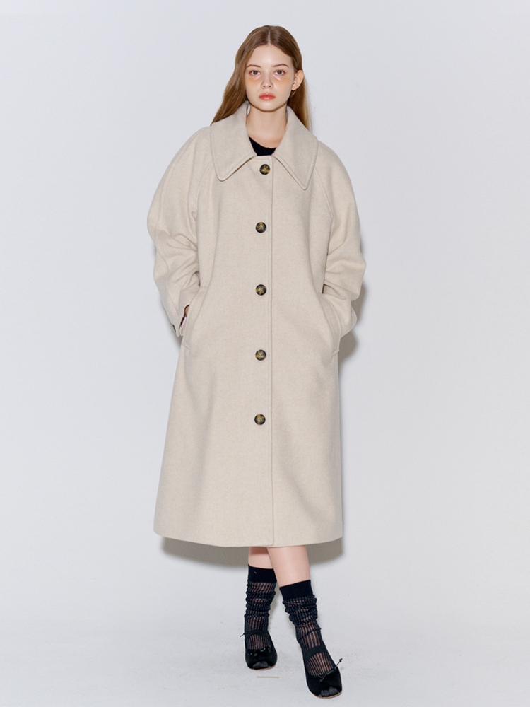 Wool Raglan Single Long Coat Oatmeal