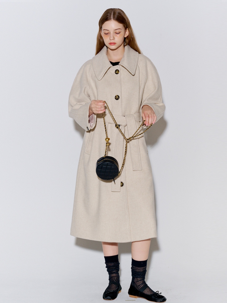 Wool Raglan Single Long Coat Oatmeal