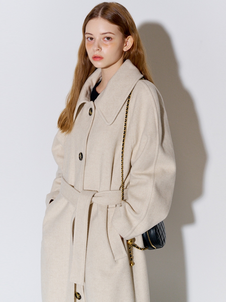 Wool Raglan Single Long Coat Oatmeal