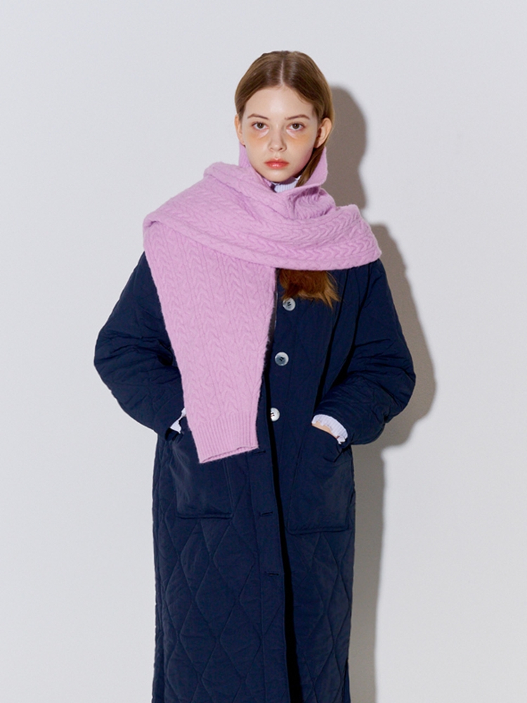 Big Collar Quilted Long Coat Navy