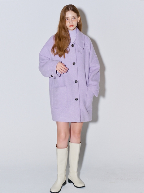 Boucle Herringbone Half Wool Coat Lavender