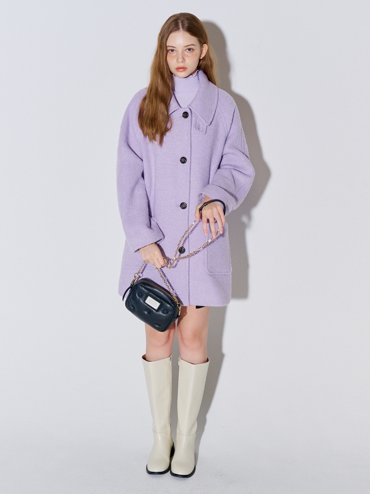 Boucle Herringbone Half Wool Coat Lavender