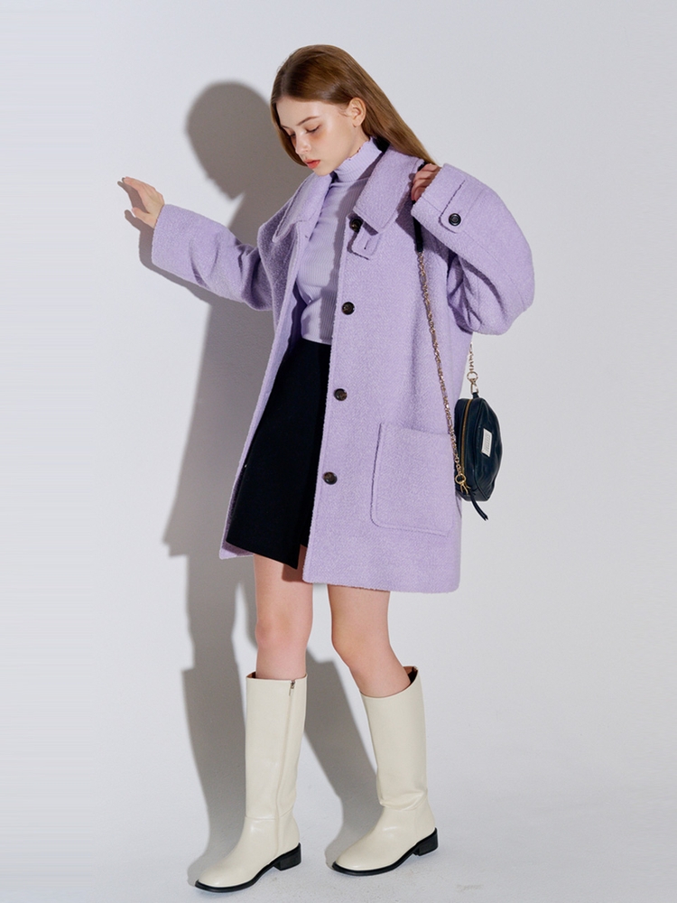 Boucle Herringbone Half Wool Coat Lavender