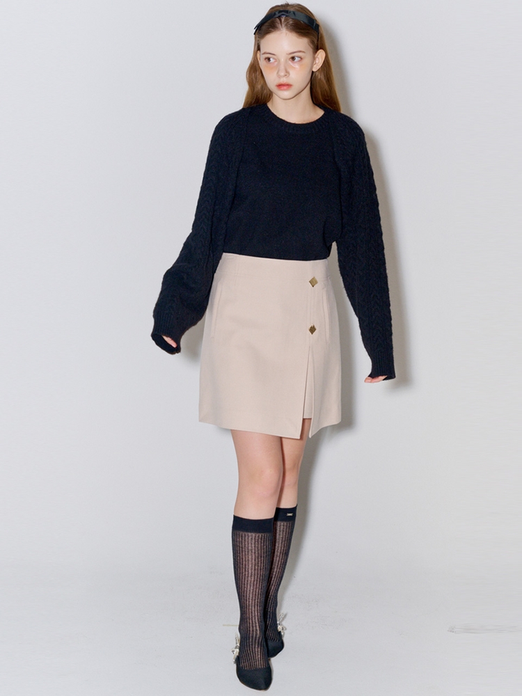 Brushed Slit Mini Skirt L.Beige