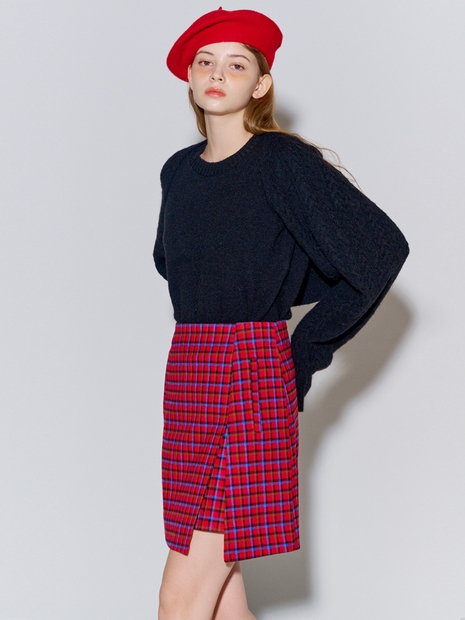 Brushed Slit Mini Skirt Red Check