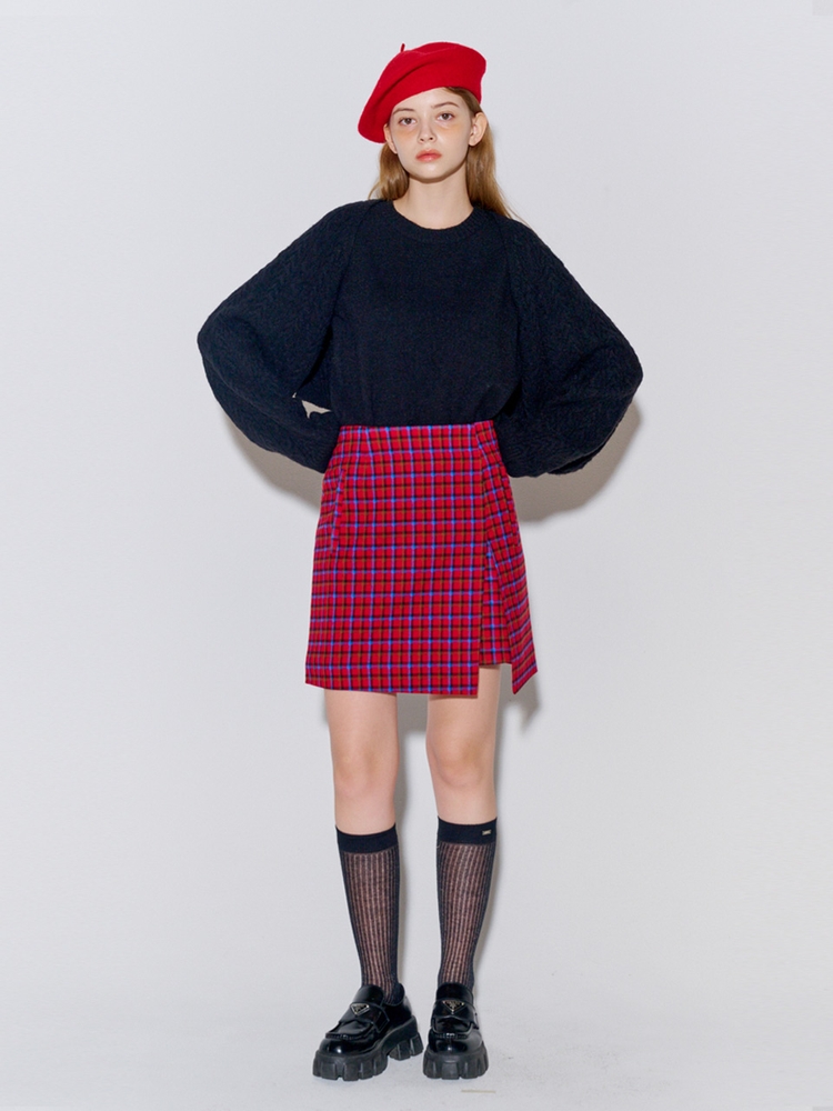 Brushed Slit Mini Skirt Red Check