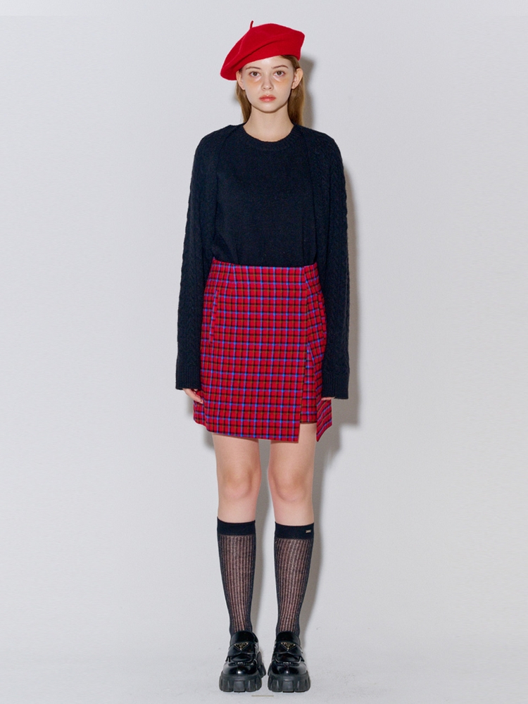 Brushed Slit Mini Skirt Red Check