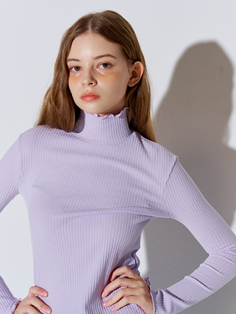 High neck Slit Ribbed Jersey Top Lavender