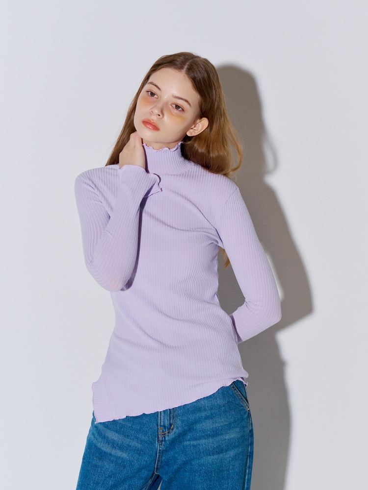 High neck Slit Ribbed Jersey Top Lavender