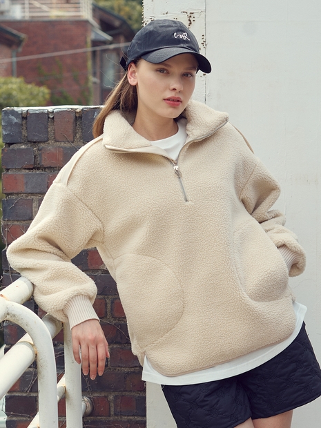 [LBW1JD19MIV1] 보아털 하프 집업 자켓 IVORY