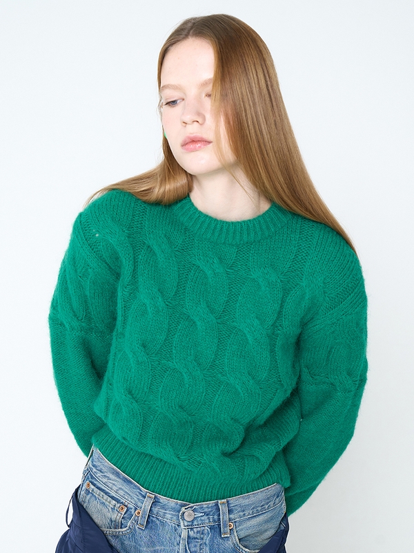 SUNDAY CROP ROUND NECK KNIT GREEN