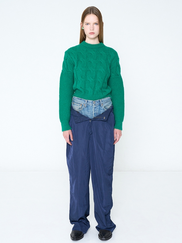 SUNDAY CROP ROUND NECK KNIT GREEN