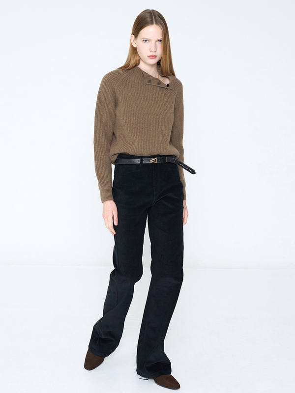 FEMME CASHMERE DIAGONAL OPEN NECK KNIT KHAKI BROWN