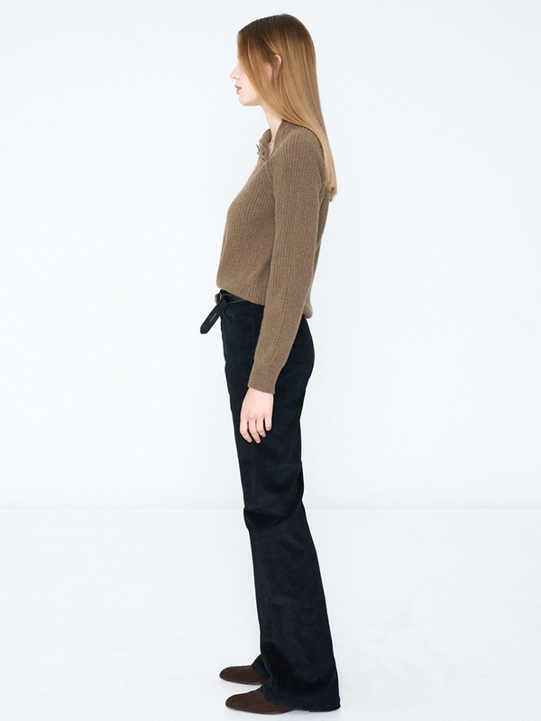 FEMME CASHMERE DIAGONAL OPEN NECK KNIT KHAKI BROWN