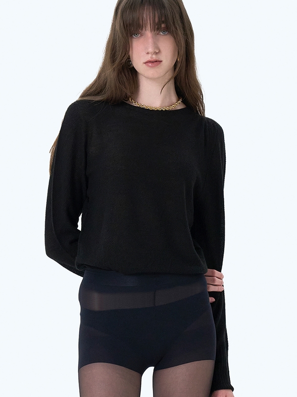 VENUS ONE POINT SHIRRING DETAIL KNIT BLACK