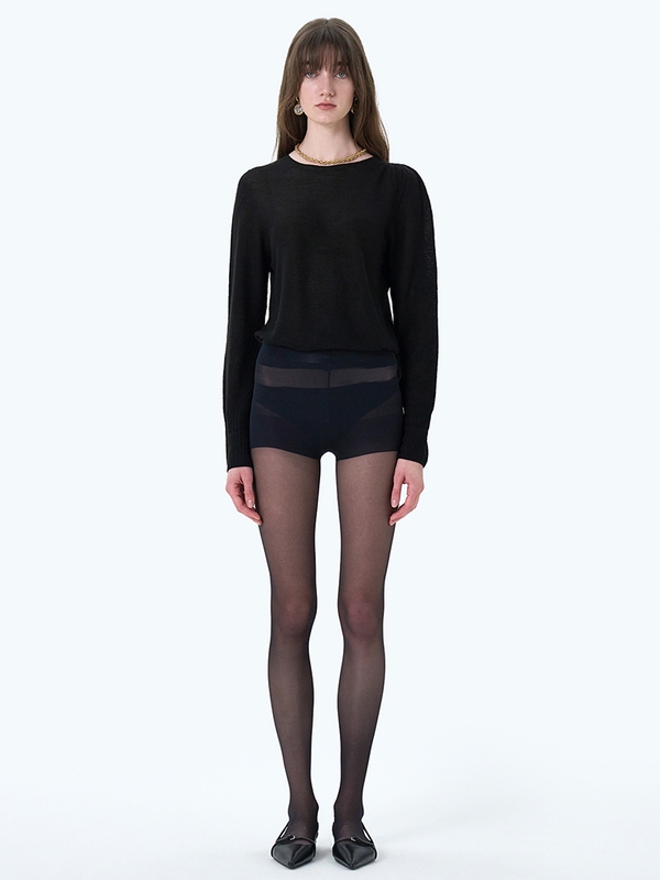 VENUS ONE POINT SHIRRING DETAIL KNIT BLACK