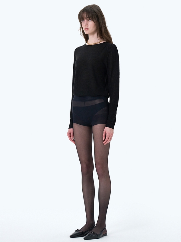 VENUS ONE POINT SHIRRING DETAIL KNIT BLACK