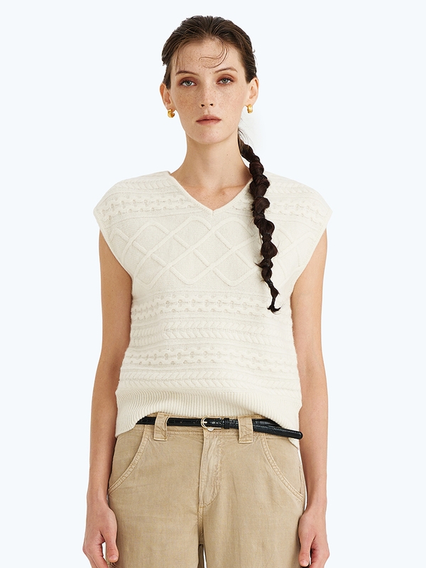 DIAMANT V-NECK VEST IVORY