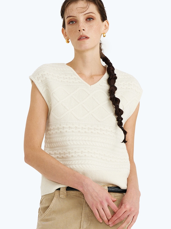 DIAMANT V-NECK VEST IVORY