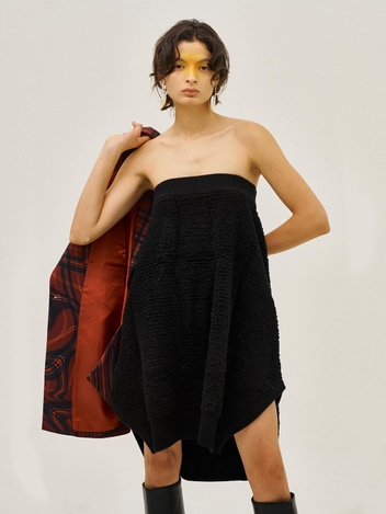 Hankercheif Hem Textured Skirt-Dress Black