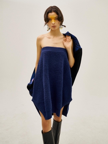 Hankercheif Hem Textured Skirt-Dress Blue