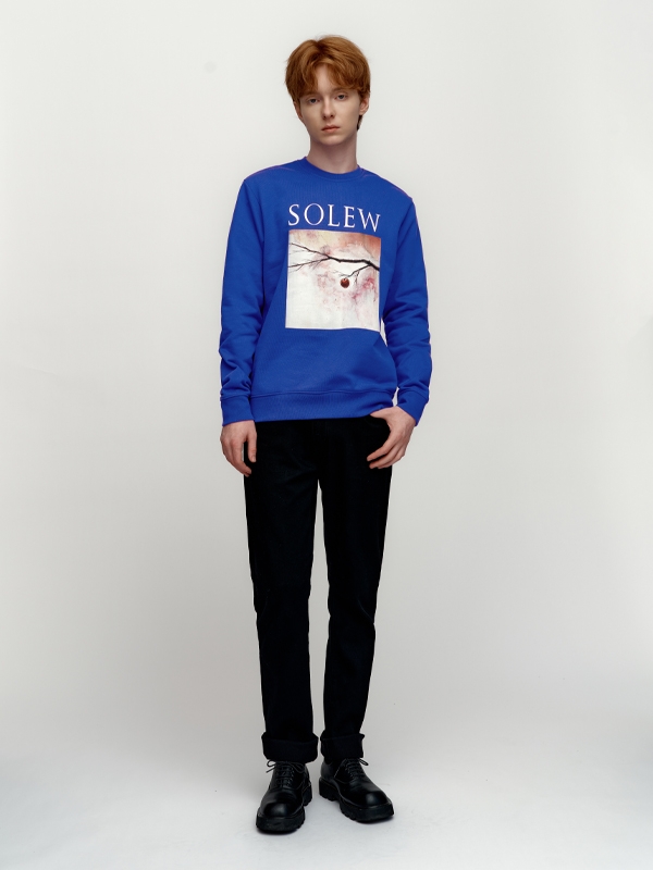 Big Print Loose-flt Sweatshirt_Blue